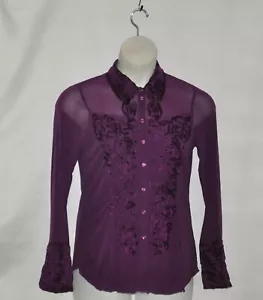 Mark of Style by Mark Zunino Button Front Blouse W/Soutache Detail Size S Plum - Picture 1 of 2