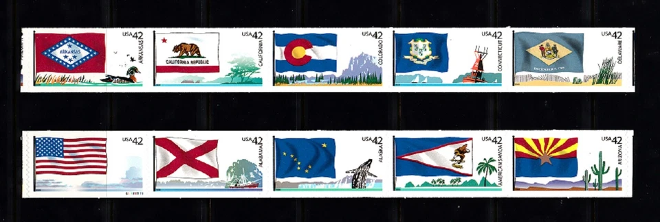 USA PNC SC#4273-4282 STATES FLAGS $0.42c PL# S111111111-2 PNC5 SELF ADHESIVE-MNH - Image 1 of 1