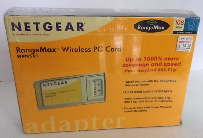 Netgear Range Max Wireless PC Card WPN511 Notebook Laptop WiFi PCMCIA 802.11 - Image 1 of 2