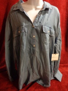 WOMENS NEW L/S LIZ CLAIBORNE XL BLUE PULLOVER TOP/BLOUSE 100% LYOCELL W/BUTTONS - Picture 1 of 8