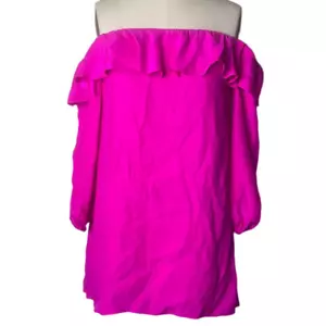 Amanda Uprichard 100% Silk Joanna Pink Off Shoulder Long Sleeve Mini Dress Small - Picture 1 of 5