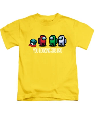 Among Us You Looking Sus Bro Kids T-Shirt Tee Top Gaming Gamer - Image 1 of 3