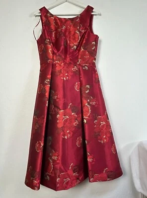 Nicole Miller Red Floral Jacquard Sleeveless A-Line Cocktail Dress Size 6 New - Image 1 of 4