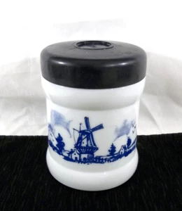 Vintage Valkenswaard-Holland White Opaline Tabakdose mit blauen Windmühlen - Bild 1 von 14