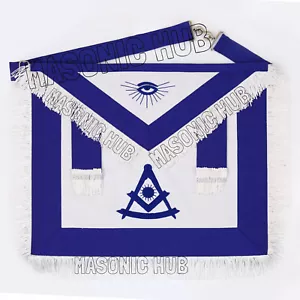 Delantal Masonic Past Master 100 % piel de cordero azul con flecos blancos - bordador manual - Imagen 1 de 5
