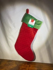 Home Elements 20" Christmas Stocking Two tone Green And Red & Velvet New w/ Tags - Picture 1 of 4