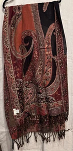 Novica Exotic Designer  Scarf Wrap 100 % Wool India Brown 74 × 28 " Paisley  - Picture 1 of 13