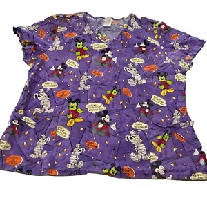 DISNEY Mickey Mouse Hallloween with Side Slits Women's Medical Scrub 2X - Picture 1 of 6