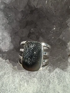 Lilly Barrack Ring Size 7  Druzy Quartz Purpulish Sterling Silver - Picture 1 of 8