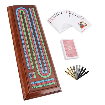3-Track Wooden Cribbage Board Game with Storage, 9 Metal Pegs/Playing Cards - Image 1 of 4