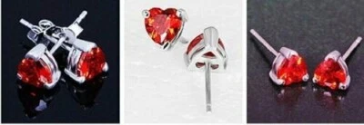Bonitos Nuevos Pendientes Plata Oro Blanco Relleno 6mm Circonita Roja Corazón Foto 1 de 4
