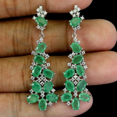 Pendientes de plata de ley 925 esmeralda ovalada 6x4 mm joyas de piedras preciosas naturales Foto 1 de 4