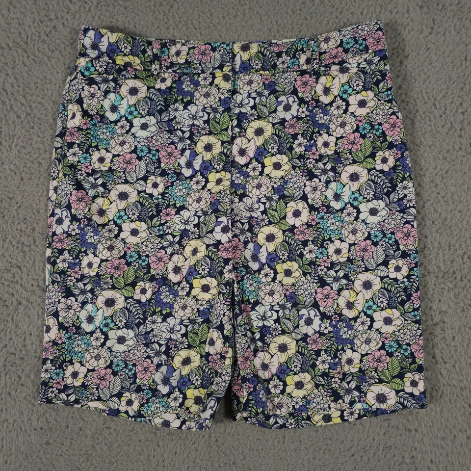 Pantalones Cortos Talbots Perfect Mujer 10 Azul Rosa Amarillo Floral Algodón Elástico Bermudas Foto 1 de 4