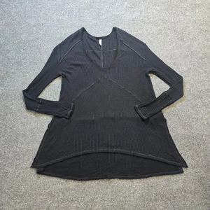Free People Top Damen Größe M Schwarz Thermo Waffelstrick Oversize Freizeit - Bild 1 von 9