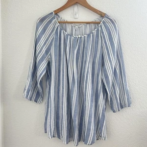 Croft & Barrow Shirt Womens XL White Striped Pullover 3/4 Sleeve Cotton Coastal - Picture 1 of 11