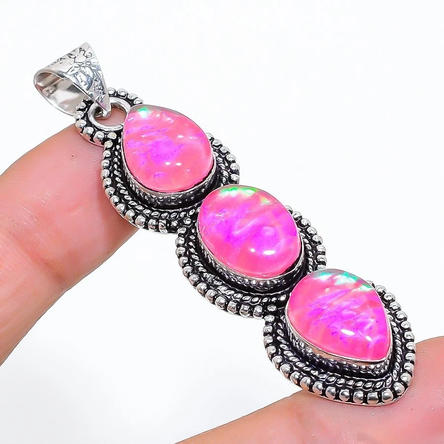 Triplet Opal Gemstone Handmade925 Sterling Silver Jewelry PendantSize 2.7" - Image 1 of 1