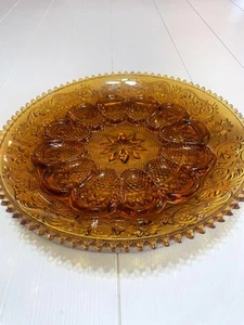 Vintage Indiana Glass 12" Tiara Amber Sandwich Glass Deviled Egg Platter, EUC - Picture 1 of 11