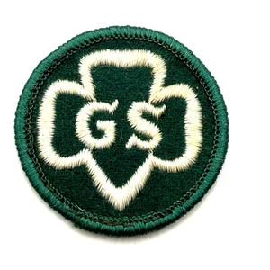Vintage Girl Scout Trefoil Emblem Patch  White Green Felt Round 1960's - Picture 1 of 4