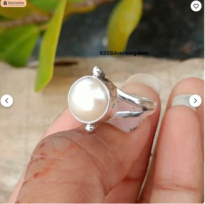 Pearl Gemstone Ring925 Sterling Silver Handmade Women Ring Jewelry All Size C797 - Image 1 of 4