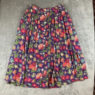 Vintage Liz Claiborne Sport Purple Green Orange Red Floral Midi Maxi Skirt L - Image 1 of 4