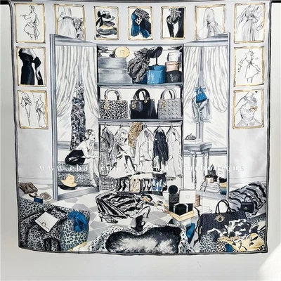 Sallys Boutique 14 Momme Sarga Seda Envolvente Bufanda Armario Estampado Cuadrado Mantón 35" Foto 1 de 4