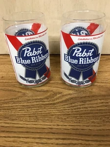 Juego de 2 vasos de cristalería Pabst Blue Ribbon en forma de lata de cerveza de 16 oz - Imagen 1 de 4