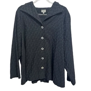 NICHE Nilgun Derman 1X Tunic Top Button Front Textured Artsy Lagenlook Black USA - Picture 1 of 6