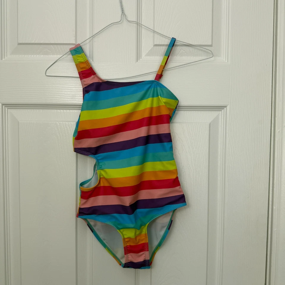 Traje de baño de una pieza a rayas arco iris talla 4 colorido para niñas Foto 1 de 4