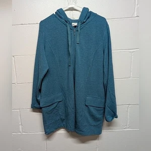Pure J. Jill türkisfarbene Fleece-gefütterte Jacke mit Kapuze und durchgehendem Reißverschluss Damen Large - Bild 1 von 7
