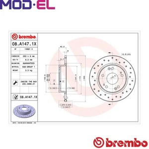 2x BRAKE DISC 08.A147.1X FOR HONDA CIVIC/IX/VIII/Hatchback R18A1/R18Z4 1.8L 4cyl - Picture 1 of 7