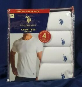 US Polo Assn 4 Crew Neck Tees, M White Classic Fit Cotton T-Shirts SHIPS FREE!