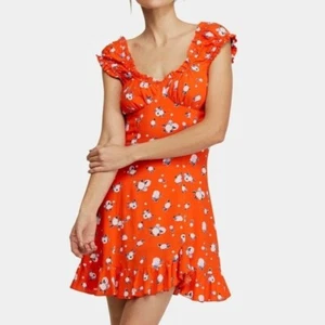 Neues Damenkleid Free People L orange geblümt Empire Taille - Bild 1 von 10