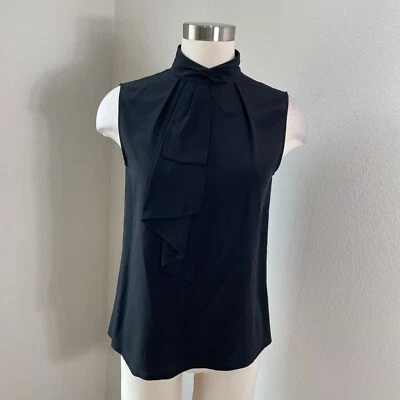 TED BAKER Womens Small Black 100% Silk Sleeveless Ruffle Mock Neck Blouse Shirt - Image 1 of 4