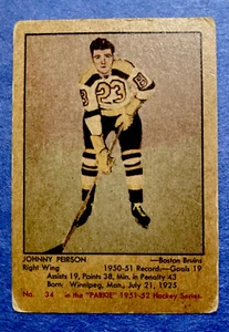 1951-52 PARKHURST JOHNNY PEIRSON #34 rookie RC - VINTAGE BOSTON BRUINS CARD - Picture 1 of 4