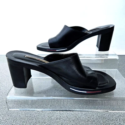 Sandalias Tommy Hilfiger para mujer talla 8 de cuero negras con tacón ancho punta abierta Foto 1 de 4