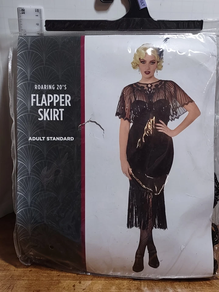Saia Flapper Rugindo Anos 20 Vestido Fantasia Preto Halloween Adulto Fantasia Acessório - Imagem 1 de 3