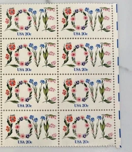 Floral Love Flowers Plate Block 8 US Postage Stamps 20 cent MNH Scotts 1951 - Picture 1 of 2