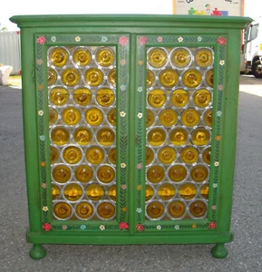 Antik massiv Holz Kommode Bleiverglasung Anrichte Schrank handarb. Schreiner - Bild 1 von 17