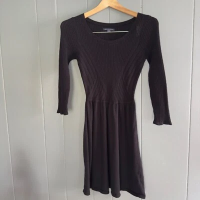 Dress ribbed knit black Y2K fit & flare American Eagle S long sleeve sweater - Image 1 of 4