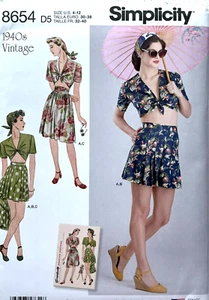 Simplicity 8654 Vintage Rock, Shorts, Oberteil zum Binden vorne Größen: 4 - 12 1940er - Bild 1 von 2