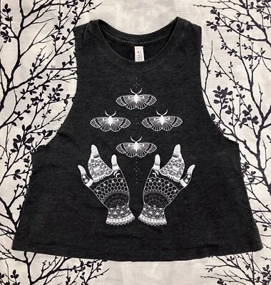 Lunar Moth Cropped Gray Sleeveless Shirt Tank Size Small - Image 1 of 4