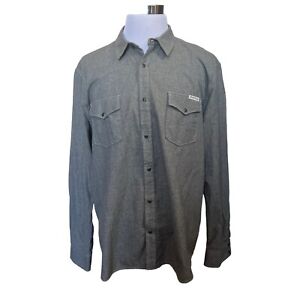 Lucky Brand Shirt Mens Medium Gray Pearl Snap Western Classic Long Sleeve