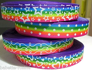 RUBAN GALON GROS GRAIN ** 22 mm ** ARC-EN-CIEL RAINBOW MULTICOLORE - au mètre - Photo 1 sur 5