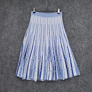 NEW Banana Republic Skirt Women XS Petite Blue Midi Pleated Sweater Knit Striped - Picture 1 of 13