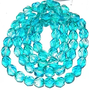 CZ372 Clear & Blue Bi-Color 6mm Fire-Polished Faceted Round Czech Glass Bead 16" - Picture 1 of 1
