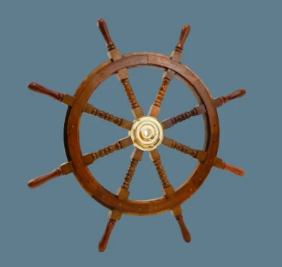 36 Inch Big Ship Steering Wheel Wooden Antique Teak Brass Nautical Pirate Ship's - Image 1 of 4