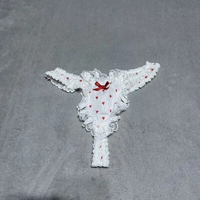 Tanga romántica de encaje corazón rojo blanco mediano vintage para mujer Y2K Foto 1 de 4