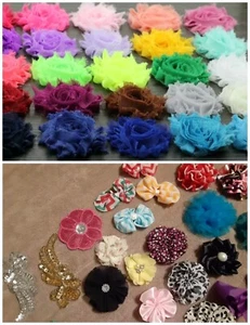 50 pieces Grab Bag Shabby Rose Chiffon Trim Flowers DIY Baby Headbands - Bild 1 von 3