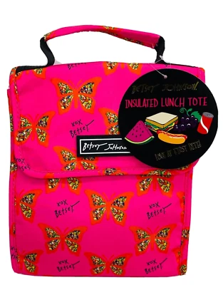 Betsey Johnson Insulated Lunch Tote Hot Pink Butterflies Hook and Loop Closure - Image 1 of 4