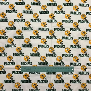 6 3/4 Yards x 58" w Green Bay Packers NFL 100% Cotton Fabric White Gold Helmet - Picture 1 of 1